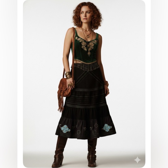 Anthropologie Dresses & Skirts - NWOT Anthropologie Raga Boho Embroidered Ruffle Hem Midi Skirt Small Cottagecore